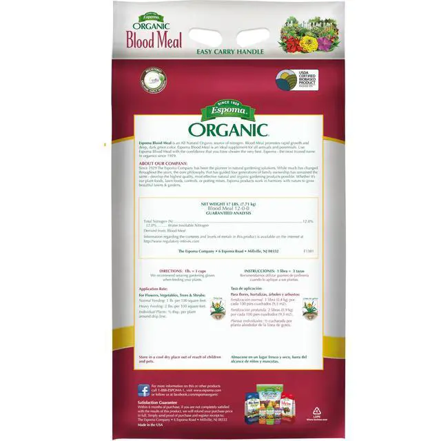 Alt view image 2 of 3 - Organic Blood Meal Fertilizer 12-0-0. All-Natural Plant Food Source of Nitrogen for Organic Gardening. for Flowers, Vegetables, Trees & Shrubs. 17 lb Bag