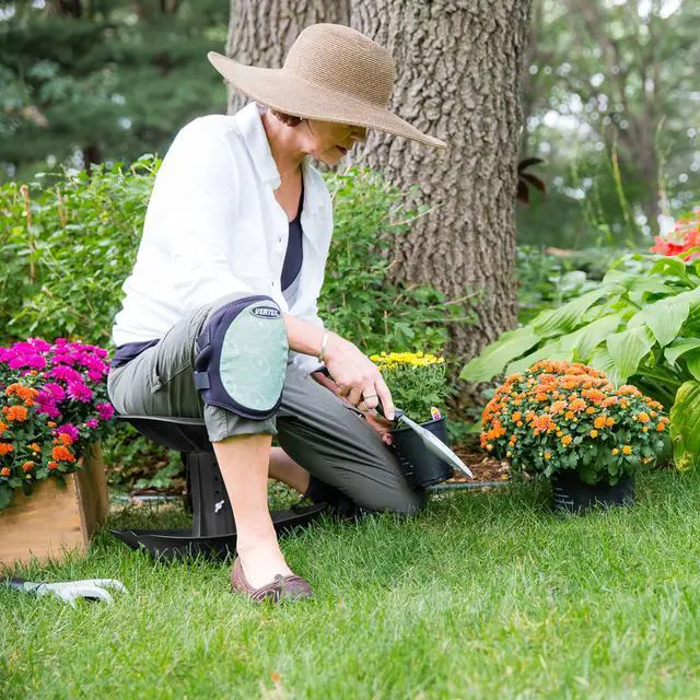 Alt view image 2 of 6 - Vertex Premium Garden Rocker with Cushion, Cover and Pockets | Gardeners Work Seat Stool for Weeding Planting Tool | Made in USA | Model GB1227