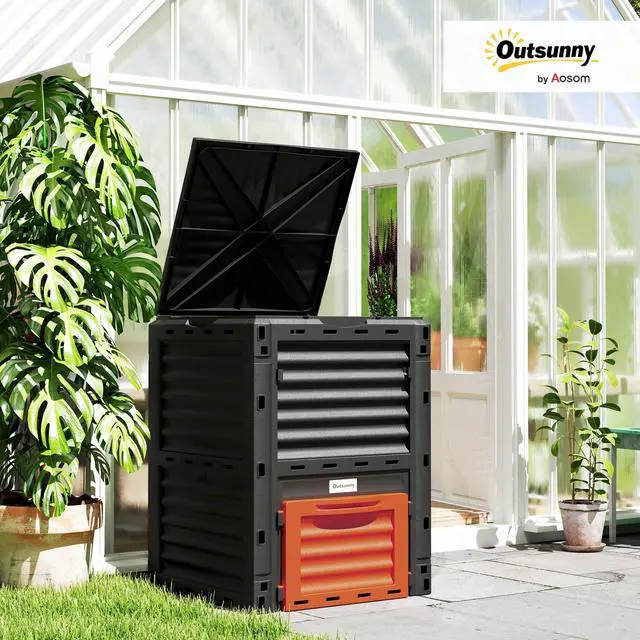 Alt view image 2 of 6 - Garden Compost Bin 80 Gallon Outdoor Large Capacity Composter Fast Create Fertile Soil Aerating Box, Easy Assembly, Orange