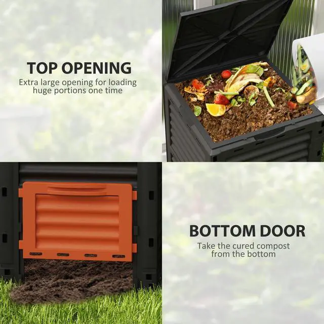 Alt view image 3 of 6 - Garden Compost Bin 80 Gallon Outdoor Large Capacity Composter Fast Create Fertile Soil Aerating Box, Easy Assembly, Orange