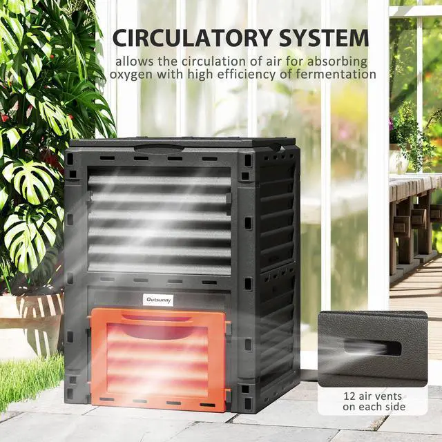 Alt view image 6 of 6 - Garden Compost Bin 80 Gallon Outdoor Large Capacity Composter Fast Create Fertile Soil Aerating Box, Easy Assembly, Orange