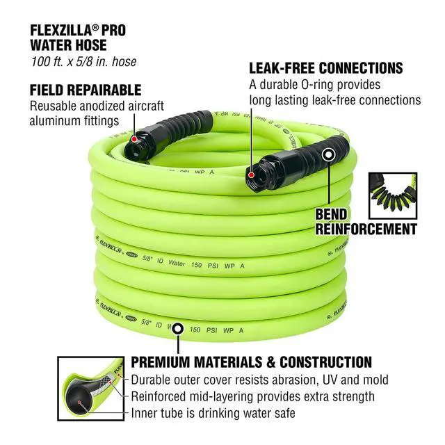 Alt view image 3 of 4 - Flexzilla HFZWP5100 Pro Water Hose with Reusable Fittings 100 Feet | All Weather Flexibility | Leak Free Connections | Won't Kink Under Pressure | Lightweight