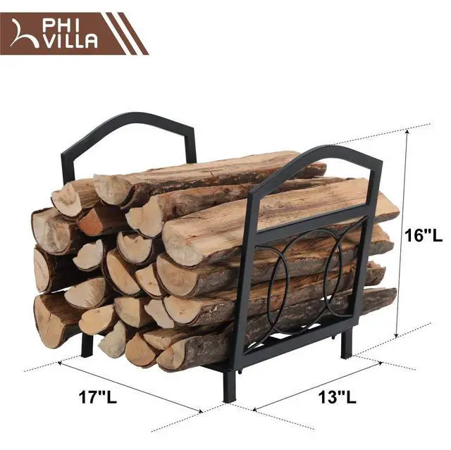 Alt view image 3 of 6 - 17 Inch Small Firewood Log Rack Indoor/Outdoor Steel Wood Storage Log Rack Bin Wood Holder Fireplace Accessories Circle Design, Black