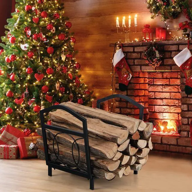 Alt view image 4 of 6 - 17 Inch Small Firewood Log Rack Indoor/Outdoor Steel Wood Storage Log Rack Bin Wood Holder Fireplace Accessories Circle Design, Black