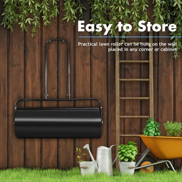 Alt view image 4 of 6 - Lawn Roller, Push/Pull/Tow Behind Water/Sand Filled Steel Sod Drum Roller with U-Shaped Handle, Yard Roller for Garden Backyard Grass, 17 Gallon/63 L, 36"x12", Black