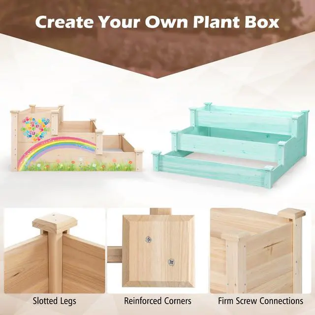 Alt view image 5 of 6 - 3-Tier Raised Garden Bed, Tiered Planter Box w/Open-Ended Base, Fir Wood Elevated Raised Beds for Gardening, Vegetable Flower Herb Fruit, Perfect for Patio, Lawn, Backyard