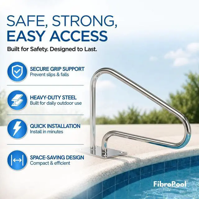 Alt view image 2 of 6 - 30" Stainless Steel Pool Handrail Small Easy Mount Grab Rail, Hardware Included Rustproof Compact Safety Handle for Inground Pools, Spas & Hot Tubs 22" Height
