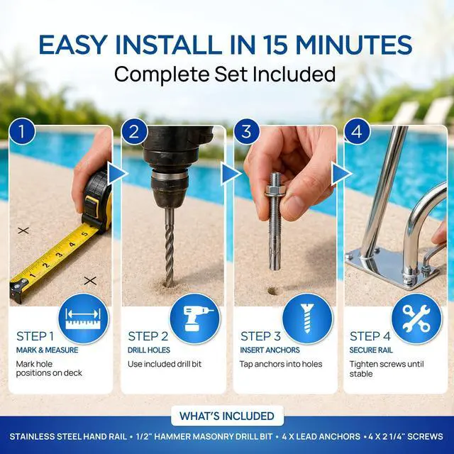 Alt view image 4 of 6 - 30" Stainless Steel Pool Handrail Small Easy Mount Grab Rail, Hardware Included Rustproof Compact Safety Handle for Inground Pools, Spas & Hot Tubs 22" Height