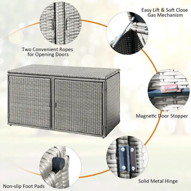 Alt view image 5 of 6 - Deck Box Outdoor Patio Pool Storage Box Outside Rattan Wicker Storage Bin Cabinet with Steel Frame Shelf for Garden Balcony Porch Yard Furniture Tools
