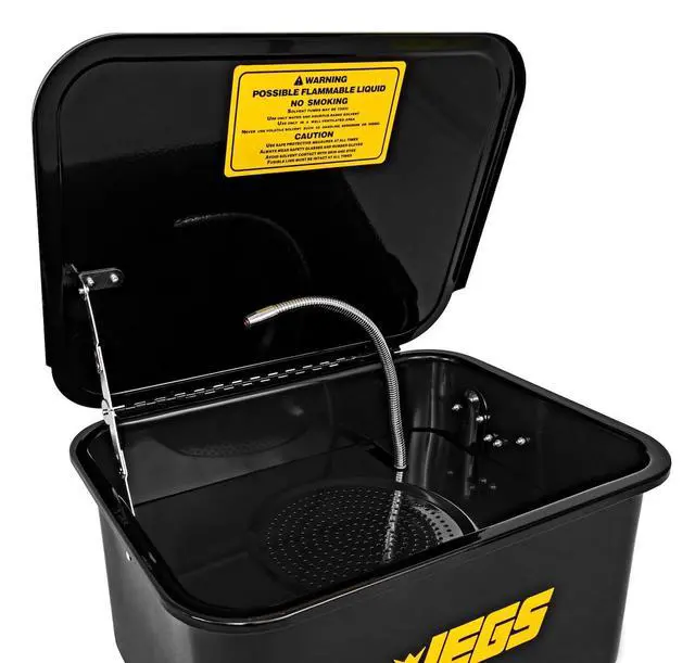Alt view image 3 of 6 - 5-Gallon Portable Parts Washer | 3.5 Gallon Solvent Capacity | 3.96 Gallon Per Minute Max Pump Output | Heavy Duty Steel | Powder Coated Black with Logo