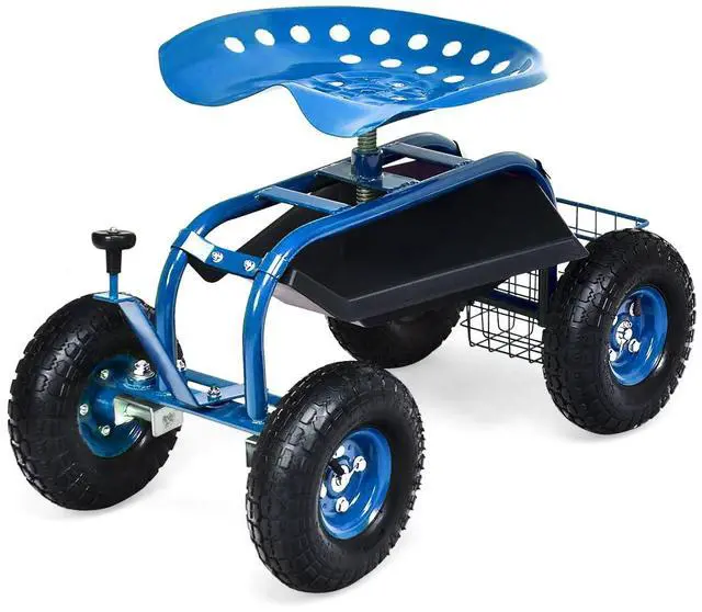 Main image of Garden Seat with Wheels, Rolling Garden Cart with 360 Degree Swivel Seat for Planting, Gardening Stool w/Tool Tray, Basket, Gardening Chair Workseat, Patio Wagon Scooter for Seniors