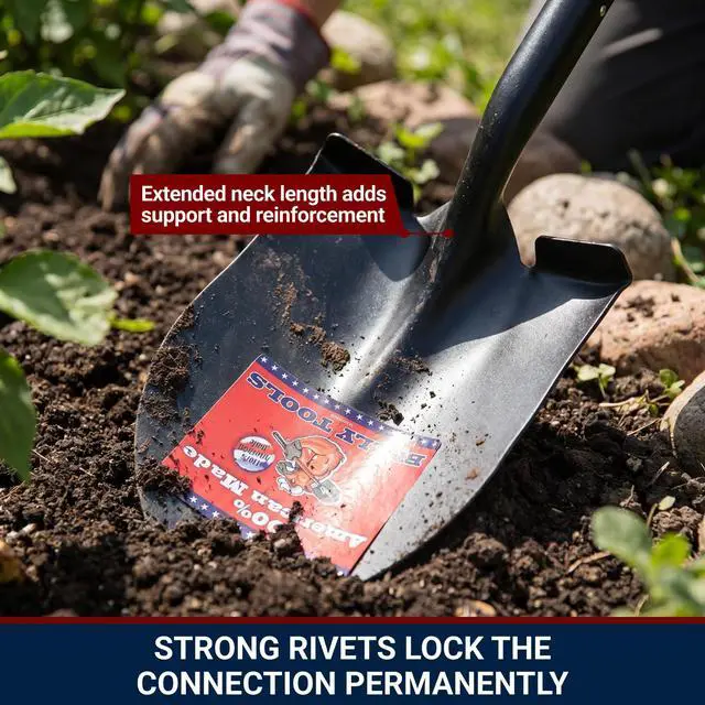 Alt view image 6 of 6 - 14-Gauge Round Point Spade Shovel with D-Grip Heavy Duty Fiberglass Handle | Metal Body Digging Shovel for Garden Landscaping, Trenching and Planting, Garden Tools, 100% Made in USA