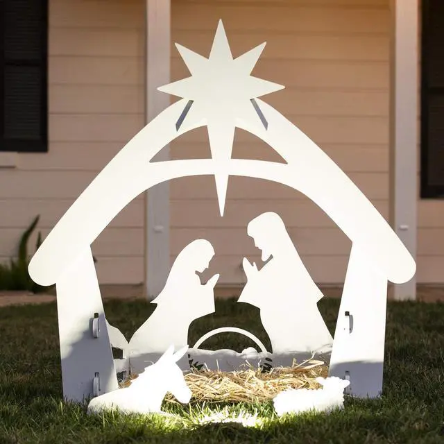 Main image of 4ft Outdoor Nativity Scene, Weather-Resistant Decor, Christmas Holy Family Yard Decoration, Water-Resistant PVC - White