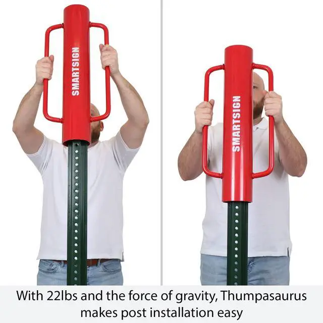 Alt view image 5 of 6 - Post Driver, Heavy Duty 22 lb Steel Post Pounder for Sign Posts/U-Channels/Fence Posts, Red
