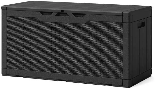 Main image of 100 Gallon Resin Deck Box, Waterproof Large Outdoor Storage Box for Patio Furniture and Garden Tools, Black