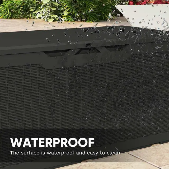 Alt view image 6 of 6 - 100 Gallon Resin Deck Box, Waterproof Large Outdoor Storage Box for Patio Furniture and Garden Tools, Black