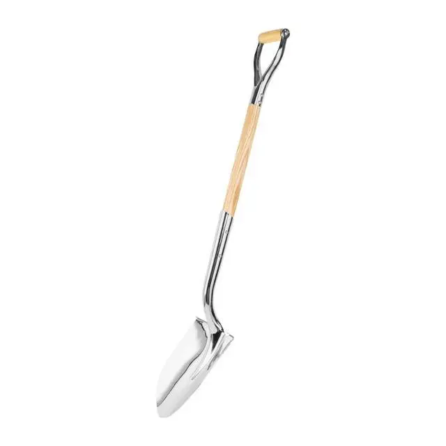 Alt view image 2 of 6 - Polished Chrome Ceremonial Shovel, 27-Inch, D-Grip American Ash Handle, 14-Gauge High-Carbon Steel Blade, Extended Socket, Steel D-Handle (Model 33127)