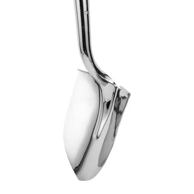 Alt view image 3 of 6 - Polished Chrome Ceremonial Shovel, 27-Inch, D-Grip American Ash Handle, 14-Gauge High-Carbon Steel Blade, Extended Socket, Steel D-Handle (Model 33127)