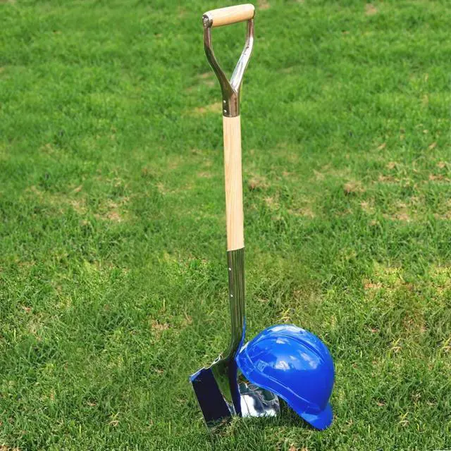 Alt view image 5 of 6 - Polished Chrome Ceremonial Shovel, 27-Inch, D-Grip American Ash Handle, 14-Gauge High-Carbon Steel Blade, Extended Socket, Steel D-Handle (Model 33127)