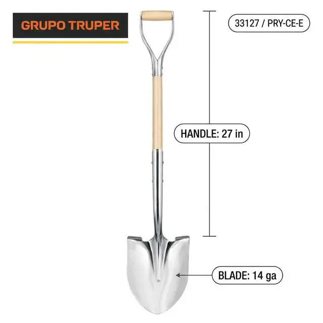 Alt view image 6 of 6 - Polished Chrome Ceremonial Shovel, 27-Inch, D-Grip American Ash Handle, 14-Gauge High-Carbon Steel Blade, Extended Socket, Steel D-Handle (Model 33127)