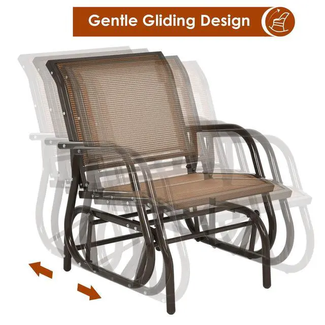 Alt view image 4 of 6 - Swing Glider Chair W/Study Metal Frame Comfortable Patio Chair Love-Seat for Garden, Porch, Backyard, Poolside, Lawn Outdoor Rocking Chair (1, Brown)