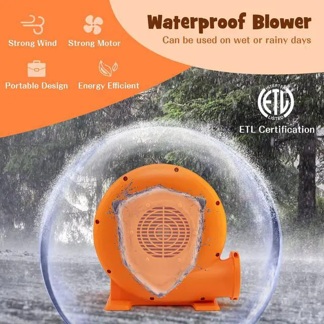 Alt view image 2 of 6 - Air Blower, 380W 0.5HP Bounce House Blower with 25 FT SJTW Wire & Stakes, IPX4 Air Blower for Inflatables, ETL, GFCI Plug, Perfect for Inflatable Bouncer Blower, Jumper, Bouncy Castle Orange