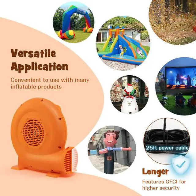 Alt view image 3 of 6 - Air Blower, 380W 0.5HP Bounce House Blower with 25 FT SJTW Wire & Stakes, IPX4 Air Blower for Inflatables, ETL, GFCI Plug, Perfect for Inflatable Bouncer Blower, Jumper, Bouncy Castle Orange