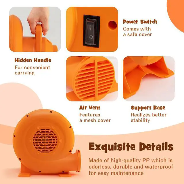 Alt view image 5 of 6 - Air Blower, 380W 0.5HP Bounce House Blower with 25 FT SJTW Wire & Stakes, IPX4 Air Blower for Inflatables, ETL, GFCI Plug, Perfect for Inflatable Bouncer Blower, Jumper, Bouncy Castle Orange