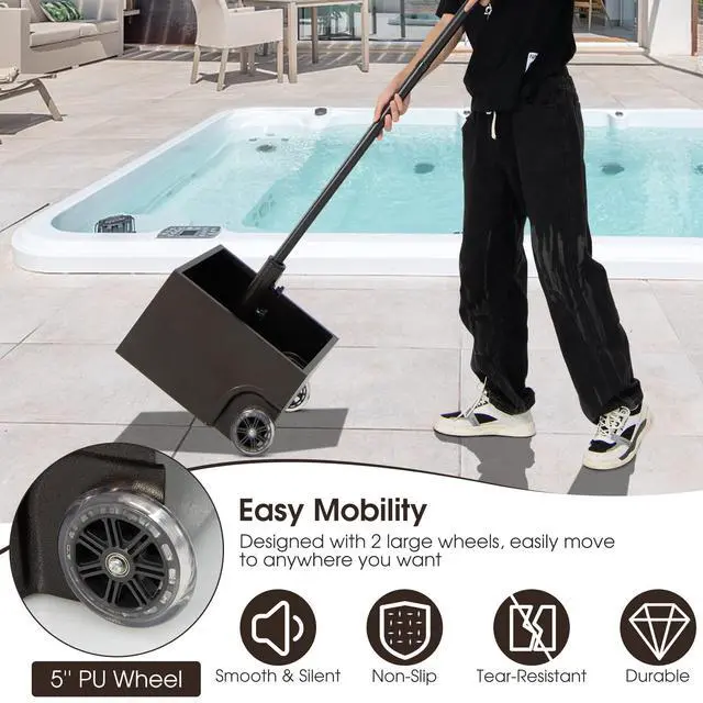 Alt view image 5 of 6 - 170lbs Filled Umbrella Base with Wheels, Heavy Duty Umbrella Stand with Fillable Planter, Drainage Holes, Outdoor Market Umbrella Holder for Patio Garden Deck Pool (Dark Brown)