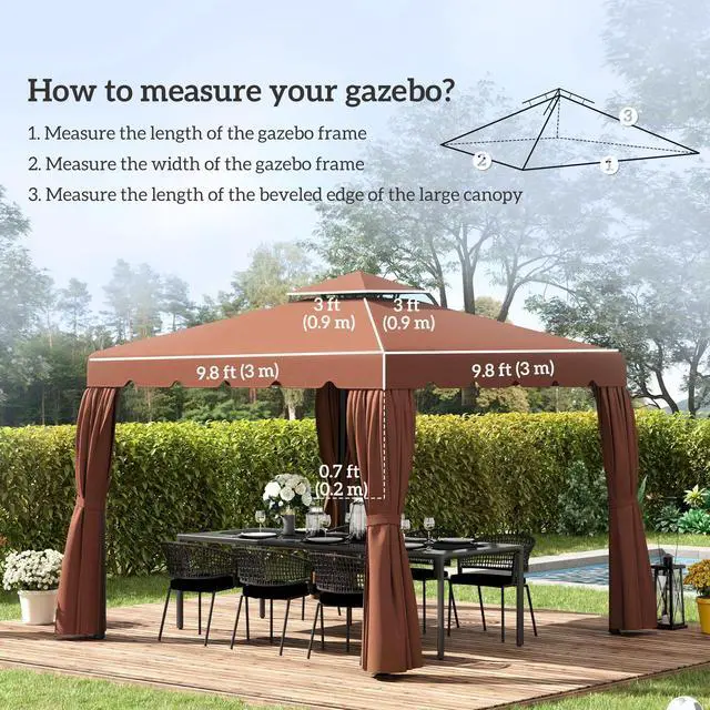 Alt view image 4 of 6 - 10' x 10' Gazebo Replacement Canopy, Gazebo Top Cover with Double Vented Roof for 9.7' x 9.7' Frame for Garden Patio Outdoor (TOP ONLY), Coffee