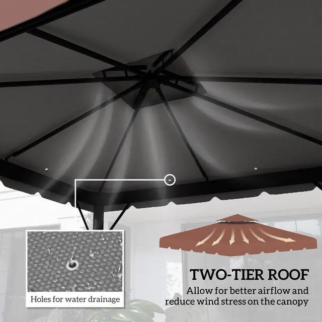 Alt view image 5 of 6 - 10' x 10' Gazebo Replacement Canopy, Gazebo Top Cover with Double Vented Roof for 9.7' x 9.7' Frame for Garden Patio Outdoor (TOP ONLY), Coffee