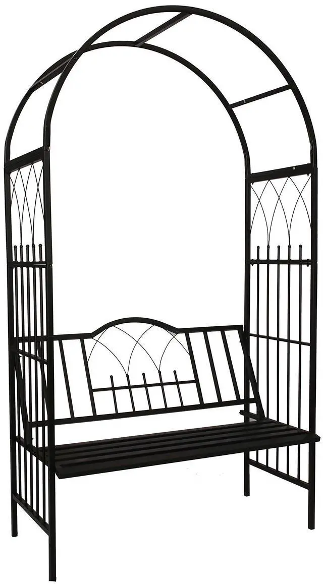 Main image of Steel Garden Arch with Seat for 2 People, 6'9" High x 3'9" Wide, Garden Arbor for Various Climbing Plant, Outdoor Garden Lawn Backyard