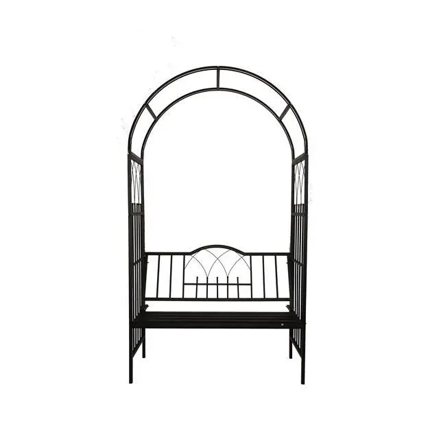 Alt view image 2 of 6 - Steel Garden Arch with Seat for 2 People, 6'9" High x 3'9" Wide, Garden Arbor for Various Climbing Plant, Outdoor Garden Lawn Backyard