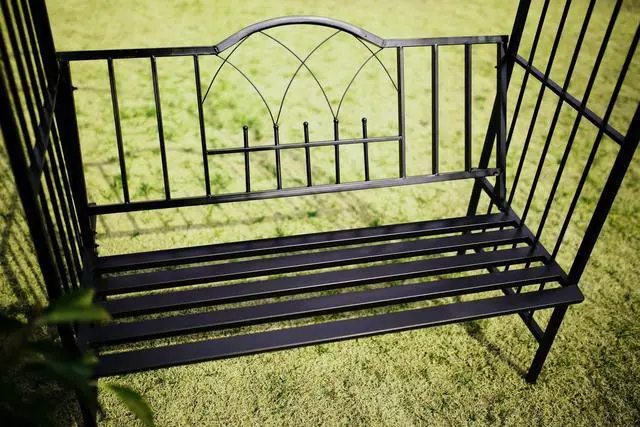Alt view image 3 of 6 - Steel Garden Arch with Seat for 2 People, 6'9" High x 3'9" Wide, Garden Arbor for Various Climbing Plant, Outdoor Garden Lawn Backyard