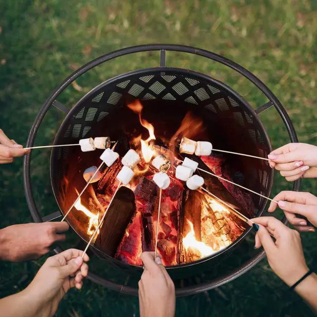 Alt view image 3 of 6 - Fire Pit 36in Outdoor Wood Burning Fire Pits Wood Large Fire Bowl for Outside BBQ Bonfire Patio with Mesh Spark Screen, Poker and Rain Cover