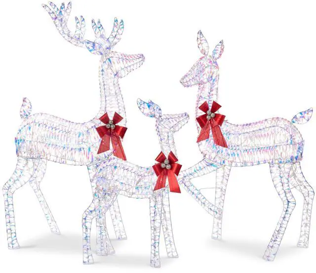 Main image of 3-Piece Large Lighted Christmas Deer Family Set 5Ft Outdoor Yard Decoration with 360 LED Lights, Stakes, Zip Ties - Iridescent