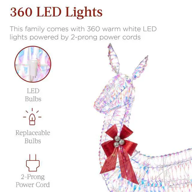 Alt view image 3 of 6 - 3-Piece Large Lighted Christmas Deer Family Set 5Ft Outdoor Yard Decoration with 360 LED Lights, Stakes, Zip Ties - Iridescent