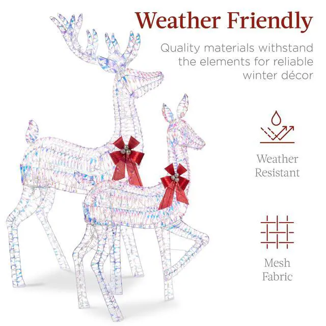 Alt view image 5 of 6 - 3-Piece Large Lighted Christmas Deer Family Set 5Ft Outdoor Yard Decoration with 360 LED Lights, Stakes, Zip Ties - Iridescent