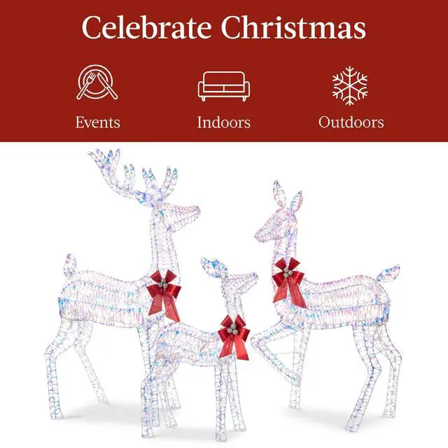Alt view image 6 of 6 - 3-Piece Large Lighted Christmas Deer Family Set 5Ft Outdoor Yard Decoration with 360 LED Lights, Stakes, Zip Ties - Iridescent
