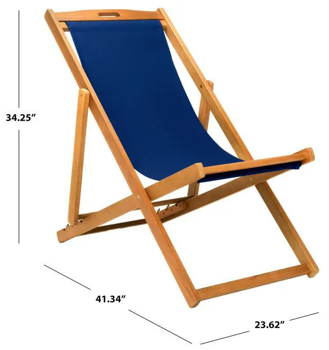 Alt view image 3 of 6 - Outdoor - Loren Folding Sling Chair Set of 2 - Brown & Navy - Solid Wood Frame - Portable Bistro Design - Ideal for Patio, Deck, Poolside, Backyard, 24" W x 43" D x 25" H (PAT7040D-SET2)