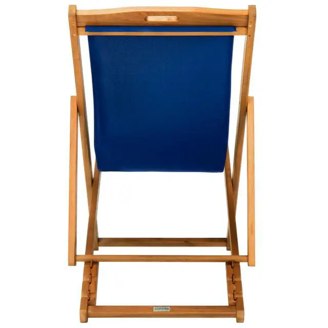 Alt view image 5 of 6 - Outdoor - Loren Folding Sling Chair Set of 2 - Brown & Navy - Solid Wood Frame - Portable Bistro Design - Ideal for Patio, Deck, Poolside, Backyard, 24" W x 43" D x 25" H (PAT7040D-SET2)