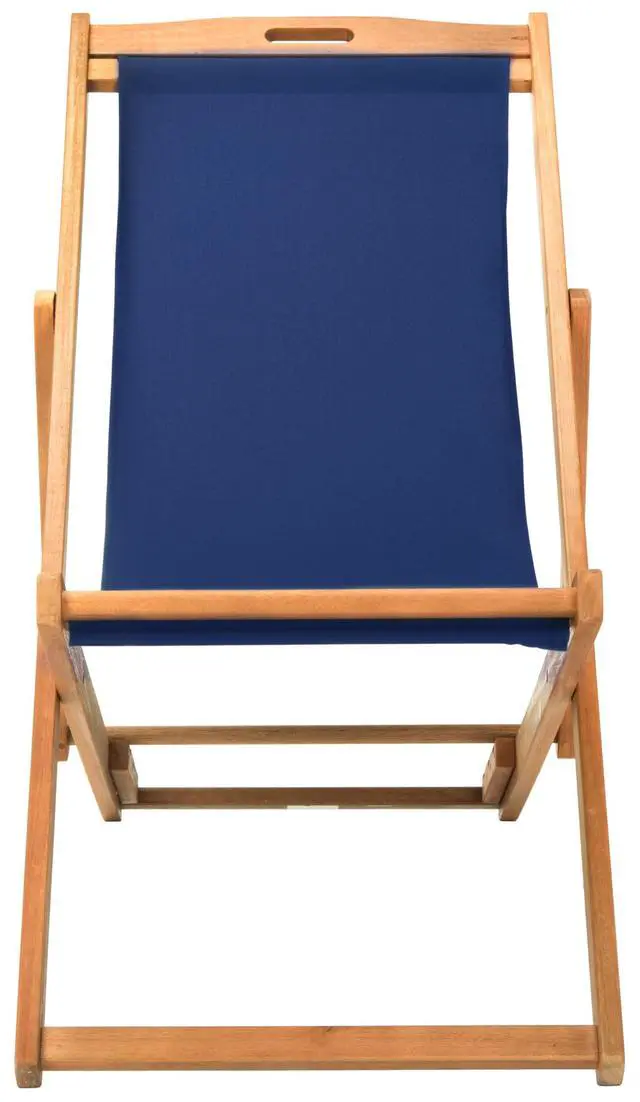 Alt view image 6 of 6 - Outdoor - Loren Folding Sling Chair Set of 2 - Brown & Navy - Solid Wood Frame - Portable Bistro Design - Ideal for Patio, Deck, Poolside, Backyard, 24" W x 43" D x 25" H (PAT7040D-SET2)