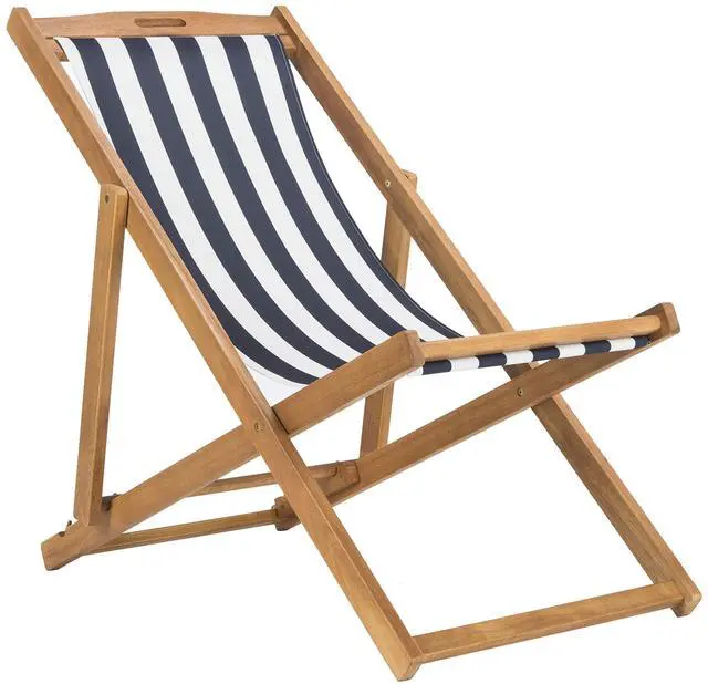 Main image of Outdoor - Loren Folding Sling Chair Set of 2 - Natural & Navy Stripe - Solid Wood Frame - Portable Bistro Design - Ideal for Patio, Poolside, Backyard, 24" W x 43" D x 25" H (PAT7040A-SET2)