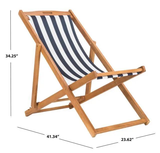 Alt view image 3 of 6 - Outdoor - Loren Folding Sling Chair Set of 2 - Natural & Navy Stripe - Solid Wood Frame - Portable Bistro Design - Ideal for Patio, Poolside, Backyard, 24" W x 43" D x 25" H (PAT7040A-SET2)