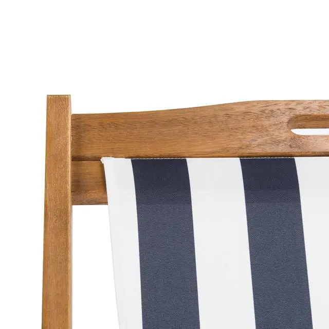 Alt view image 4 of 6 - Outdoor - Loren Folding Sling Chair Set of 2 - Natural & Navy Stripe - Solid Wood Frame - Portable Bistro Design - Ideal for Patio, Poolside, Backyard, 24" W x 43" D x 25" H (PAT7040A-SET2)