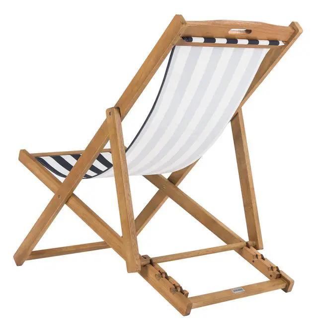 Alt view image 5 of 6 - Outdoor - Loren Folding Sling Chair Set of 2 - Natural & Navy Stripe - Solid Wood Frame - Portable Bistro Design - Ideal for Patio, Poolside, Backyard, 24" W x 43" D x 25" H (PAT7040A-SET2)