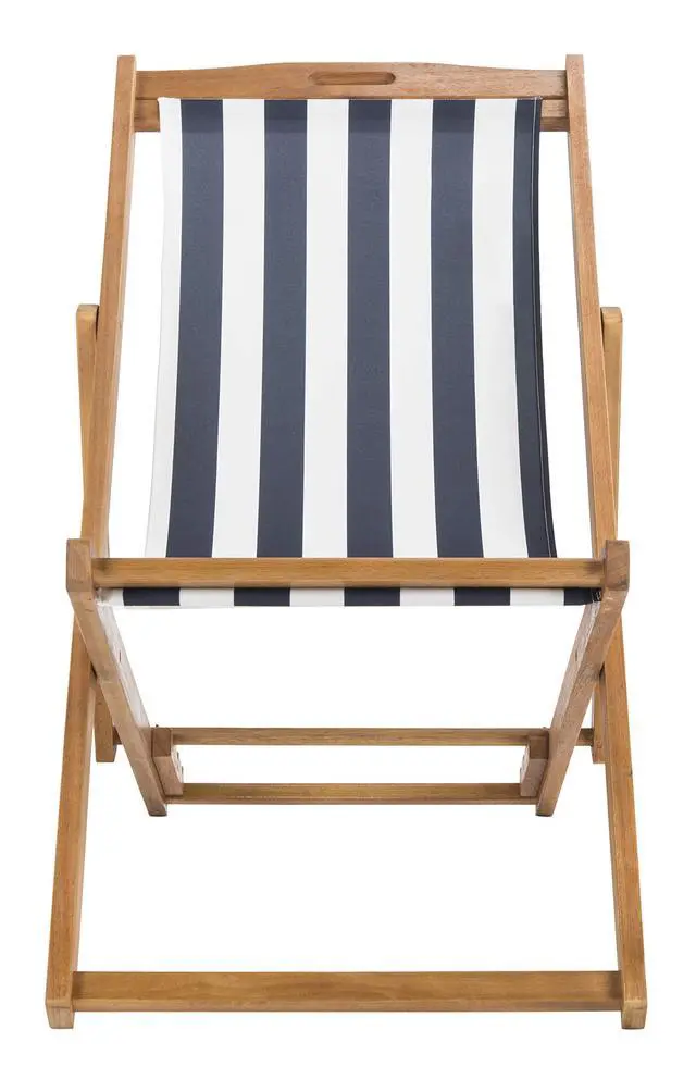 Alt view image 6 of 6 - Outdoor - Loren Folding Sling Chair Set of 2 - Natural & Navy Stripe - Solid Wood Frame - Portable Bistro Design - Ideal for Patio, Poolside, Backyard, 24" W x 43" D x 25" H (PAT7040A-SET2)