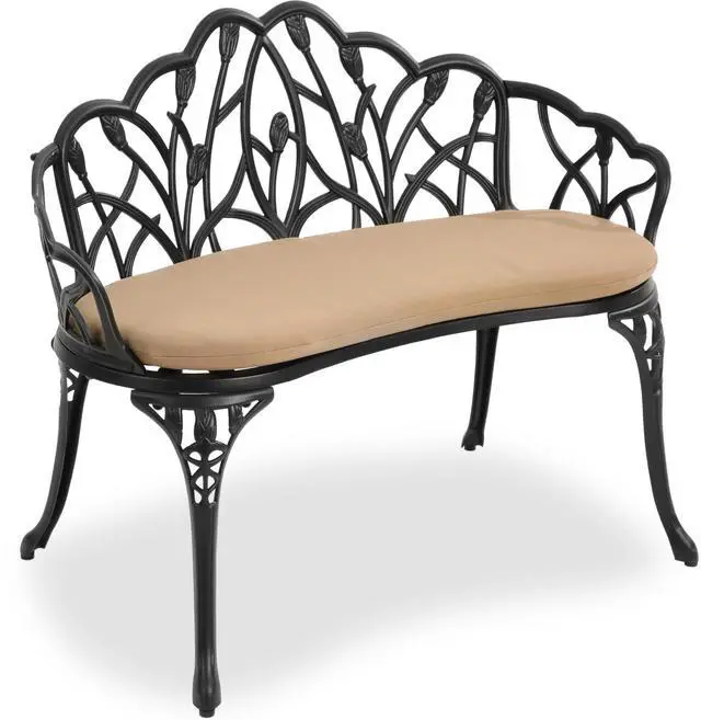 Main image of Outdoor Patio Bench, Garden Benches with Cushion All-Weather Cast Aluminum Extra Loveseat for Lawn Front Porch Path Yard Decor Deck Furniture Black