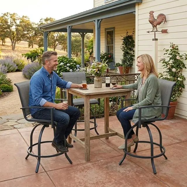 Alt view image 6 of 6 - Outdoor Swivel Bar Stools Set of 2, 360° Swivel Counter-Height Patio Bar Chairs with High Back, Powder-Coated Steel Frame & Textilene Fabric for Backyard, Balcony, Kitchen Island Gray