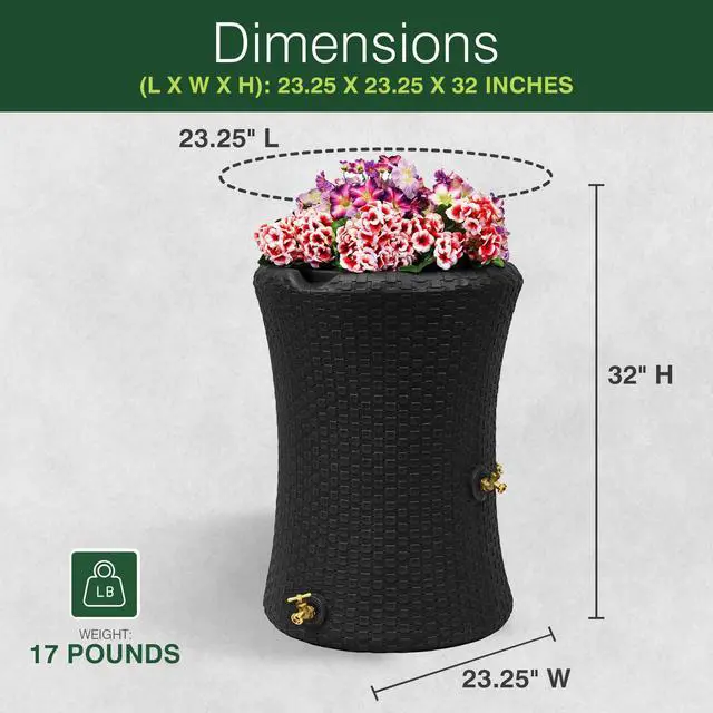 Alt view image 3 of 6 - Impressions 50 Gallon Nantucket Outdoor Home Rain Barrel Water Storage Collector with Garden Planter and Brass Spigot, Dark Brown